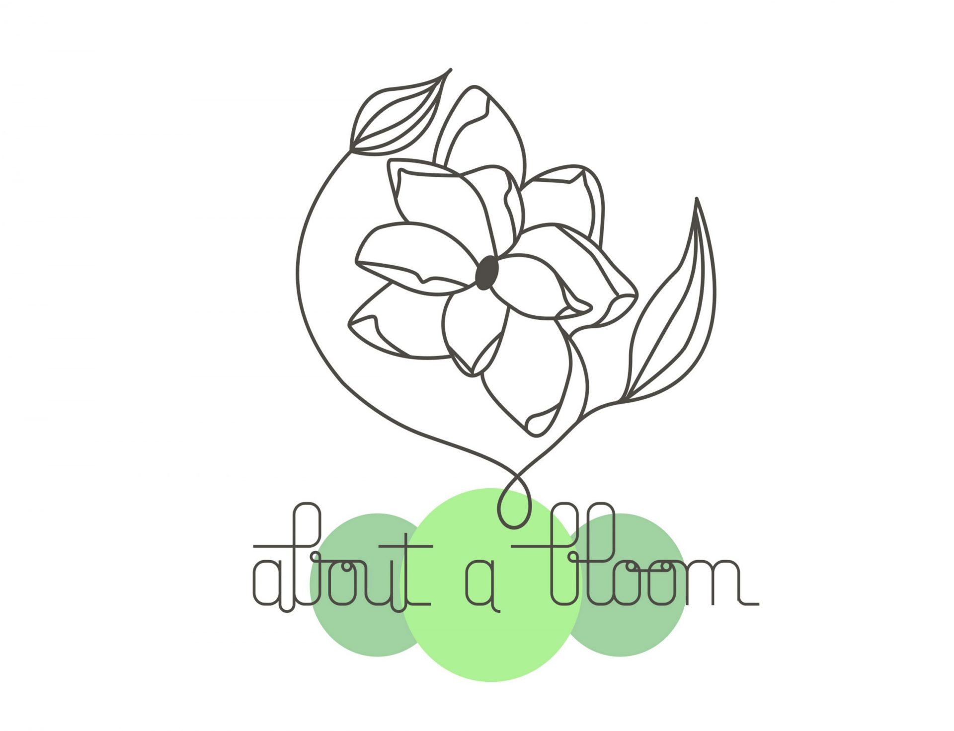 logo avec une fleur en contours gris, 3cercles de couleurs vertes en dessous