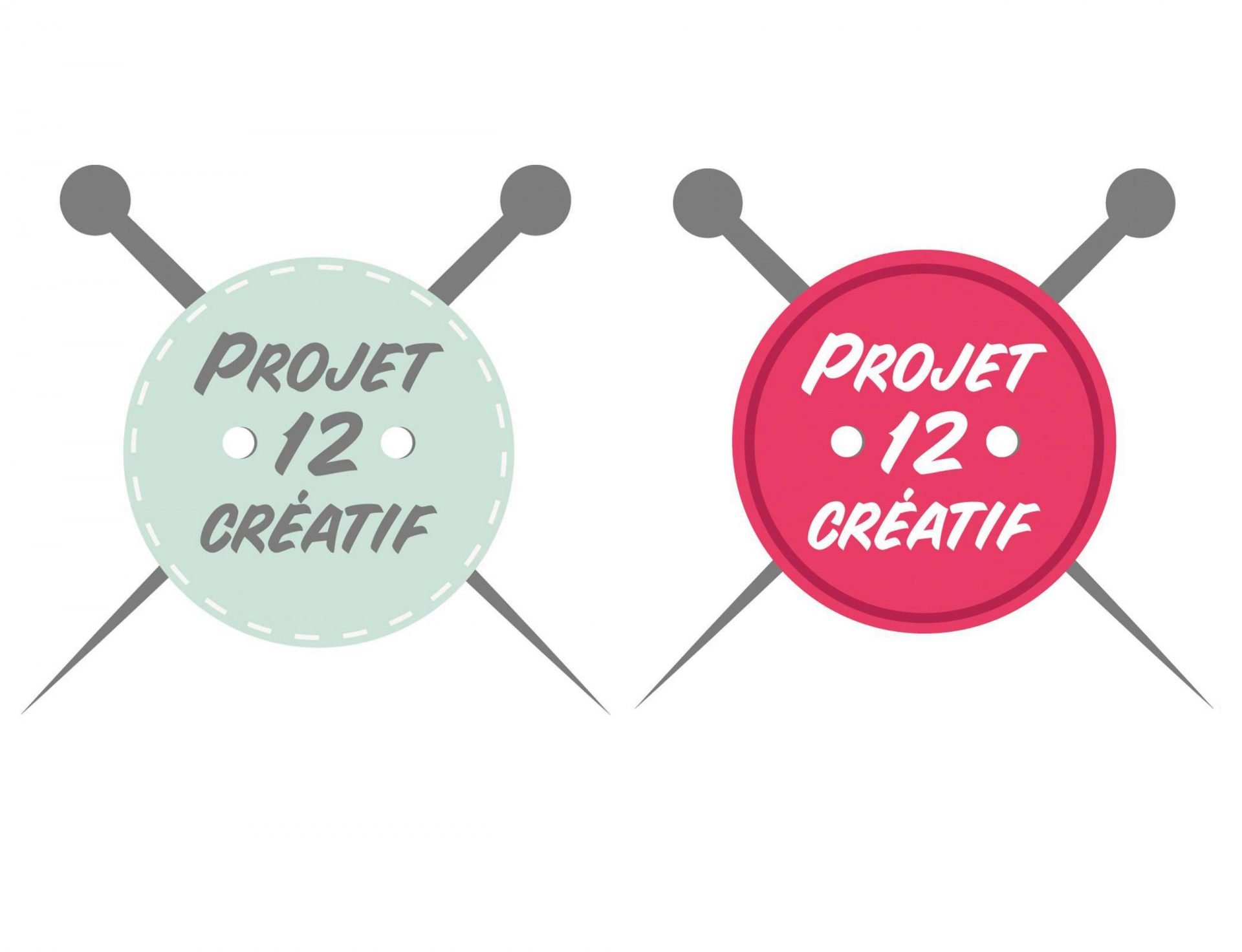 logo Projet 12 créatif avec un bouton au centre et deux aiguilles à tricoter croisées en X derrière